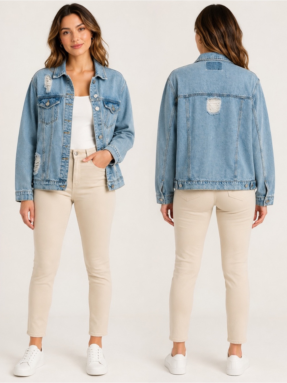 refuge Light Blue Distressed Denim Jacket - Women